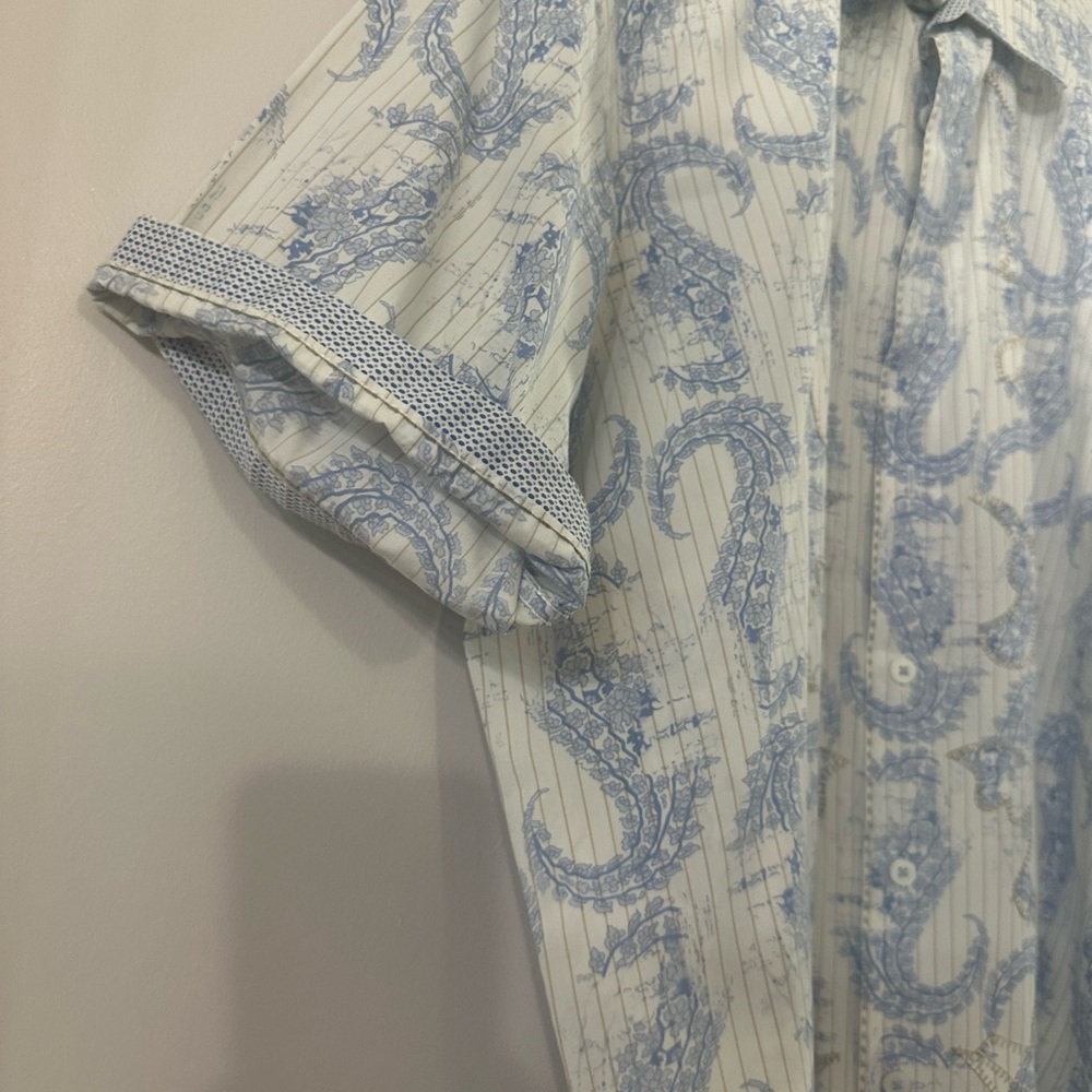 Bugatchi Men Classic Fit Short Sleeve Shirt - Large - Paisley Pattern - Picture 3 of 11
